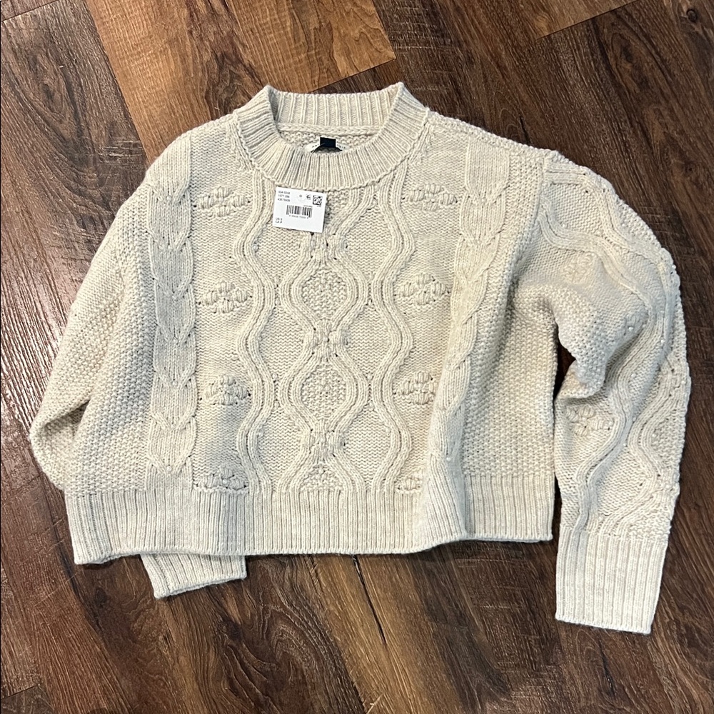American Eagle Outfitters Textured Knit Sweater in Cream